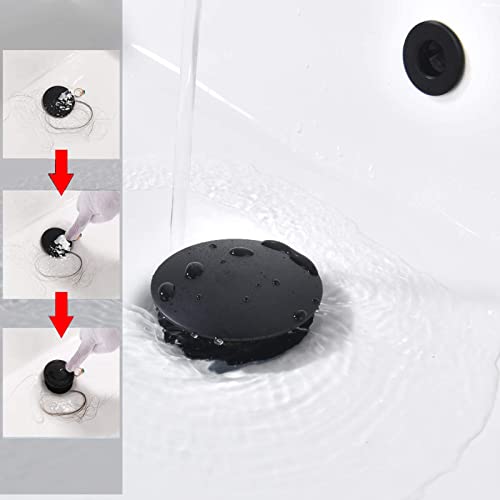 Rockgoya Bathroom Sink Drain,2 Pack Drain Stopper Bathroom Sink with Overflow,Pop Up Drain Assembly with Detachable Strainer Basket,Built-in Anti-Clogging Strainer,Stainless Steel Mattle Black - color: Mattle Black-2 Pack, style: With Overflow
