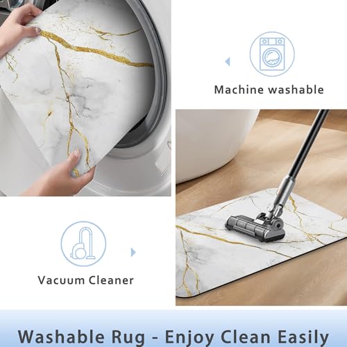 Platinum Marble Bathroom Rug 29.5"x17",Quick-Drying Super Absorbent Diatomite Bath Mat with Non-Slip Backing, Thin Washable Bathroom Floor Mat Fits Under Door for Shower, Sink, or Tub - color: Platinum Marble Texture