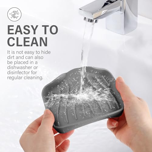 Silicone Soap Dish with Drain, SAISN Kitchen Soap Tray for Shower 2 Pack Self Draining Soap Dish Soft Bathroom Soap Holder for Kitchen Sink Flexible Portable Soap Saver, Grey - color: Grey