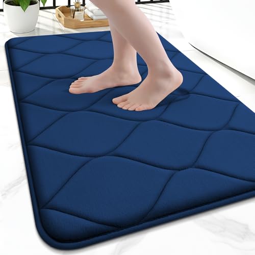 Smiry Memory Foam Bath Mat 24"x16", Ultra Soft Non-Slip Bathroom Rug, Plush Water Absorbent Quick Dry and Machine Washable Floor Mat for Shower, Tub & Home Decor, Navy Blue - color: Navy Blue, size: 24"x16"