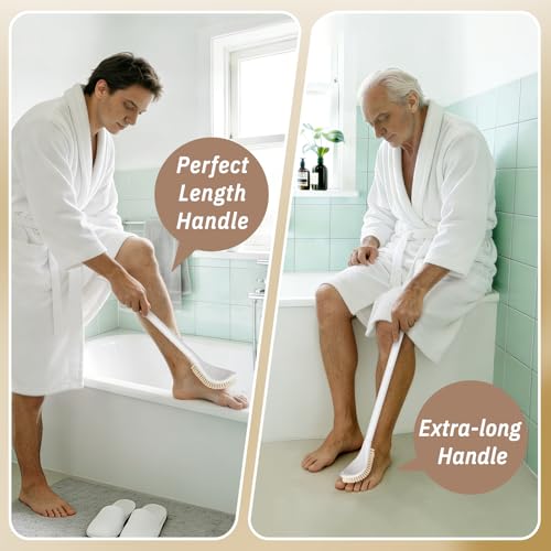 Foot Brush/Foot File/Silicone Body Scrubber Set(3PCS), 3-in-1 Foot Scrubber with Long Handle, 10.2’’-27.5’’Adjustable Foot Scrub Brush with Foot File and Silicone Loofah, Gift-Box(White Set) - color: White Kit03