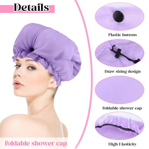 2 Pcs Large Shower Cap for Braids, Extra Long Shower Cap for Women Long Hair & Locs, Waterproof Hair Bonnets for Dreadlocks Drawstring Bath Caps for Women & Men (Pink, Purple) - color: Pink, Purple