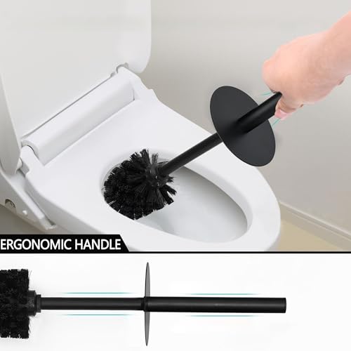 Matte Black Ribbed Design Resin Toilet Bowl Holder and Brush Set, Durable Bathroom Cleaning Tool with Ergonomic Handle and Efficient Bristles, Stylish and Compact Design - style: Ribbed Matte Black