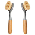 2 Pack Kitchen Dish Brush Bamboo Handle Dish Scrubber Built-in Scraper, Scrub Brush for Pans, Pots, Kitchen Sink Cleaning, Dishwashing and Cleaning Brushes are Perfect Cleaning Tools, Color-Gray - style: Gray