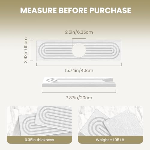 Diatomite Faucet Mat for Kitchen Sink, Quick-Dry Stone-Like Sink Mat, Flat Lay Absorbent Countertop Drying Mat for Faucet Area, Hard Diatomite Mat, White, 15.8 x 4 in - color: White-D