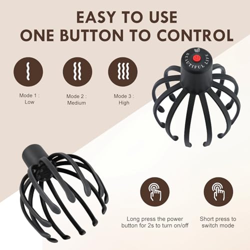 Electric Scalp Massager with 3 Modes, Head Massager Scalp, 360 Degree Head Massager, Cordless Portable Head Scratcher for Stress Relax, Birthday & Christmas Gift