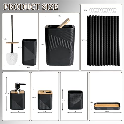 CERBIOR Bathroom Accessory Set with Shower Curtain, Includes Shower Curtain,Soap Dispenser, Toothbrush Holder, Toothbrush Cup, Soap Dish for Decorative Countertop and Housewarming Gift,Black,20PC - size: Bath Set+Shower Curtain, style: Black