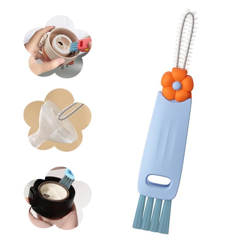 Moonboat 3 in 1 Cup Lid Cleaning Brush, 2024 New Portable Crevice Cleaning Brush Set for Baby Bottle Gap Tight Spaces Cup, Rotatable Cup Lid Cleaner Cup Mouth Scrubber, A-blue - color: A-blue