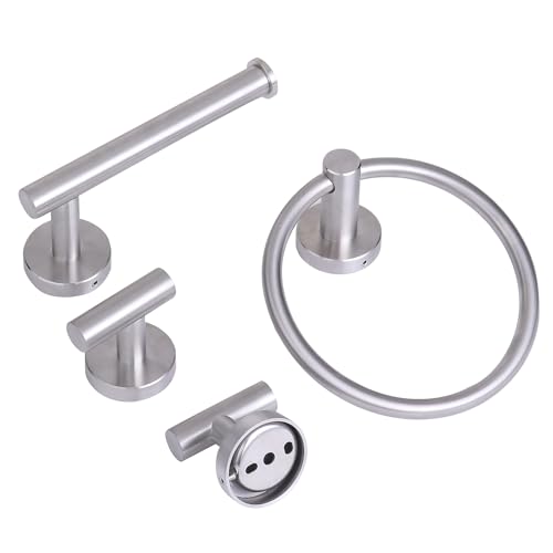4 Piece Brushed Nickel Bathroom Hardware Set, Modern Towel Ring and Toilet Paper Holder Set,Wall Mounted, Durable SUS304 Stainless Steel Bathroom Accessories Set - color: Brushed Nickel