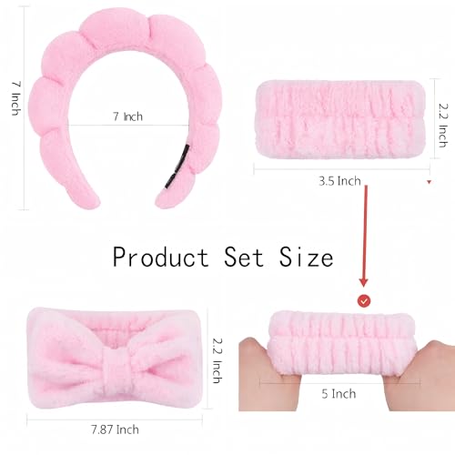 Makeup Headband for Washing Face Wristband Set, Pink | Soft absorbent fabric, snug head-hugging fit for face washing, skincare, makeup, masks, travel, women and teen girls - color: Pink