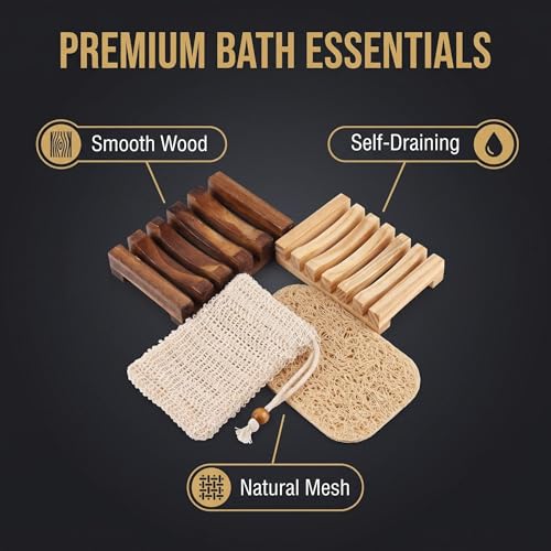 Soap Saver Set 72Pcs Including Wooden Dish Exfoliating Bag Saver Pads Bulk with Self-Drain for Shower Bath Home Toilet Kitchen Hotel Restaurant (72)
