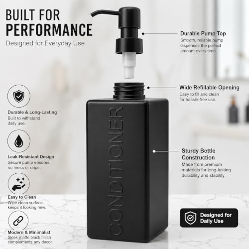 Rectangular Resin Dispenser Premium Bathroom Shampoo Conditioner Body Wash Bottle Modern Refillable Pump Design - color: Black
