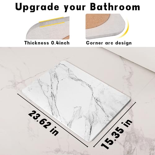 2 Pack Stone Bath Mat - Diatomaceous Earth Bath Mat Fast-Drying Stone Drying Mat Super Absorbent Diatomite Mats for Bathroom, Dish Drying, Bathtub (White Marble & Heart) - color: White Marble+heart-24*16