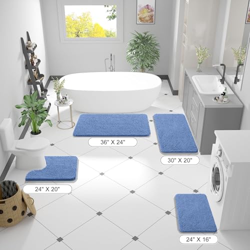 OLANLY Toilet Rugs U-Shaped 20x20, Extra Soft Absorbent Chenille Contour Bathroom Rugs for Toilet, Dry Quickly, Machine Washable, Non-Slip Bath Mat, Cornflower Blue - color: Cornflower Blue, size: 20" X 20" Contour Rug