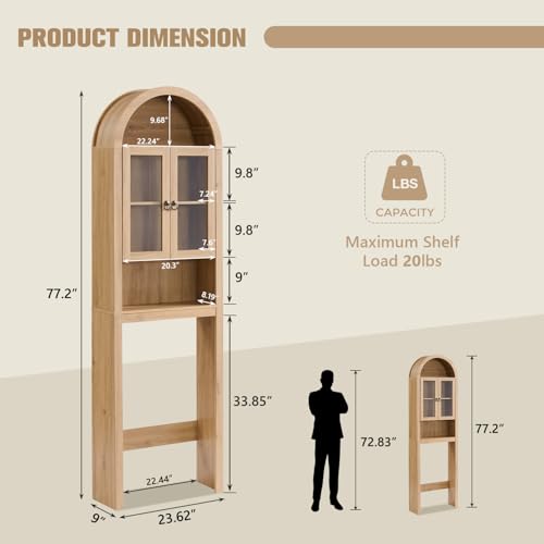 IFGET Arched Over The Toilet Storage Cabinet with Acrylic Doors, Modern Over Toilet Bathroom Organizer Shelf, Small Wooden Bathroom Storage Cabinet with Adjustable Shelf,Space Saver, Natural Oak - color: Natural Oak