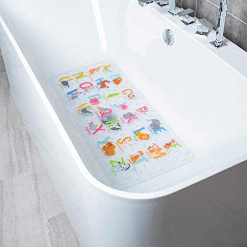 BEEHOMEE Cartoon Non Slip Bathtub Mat for Kids - 34x15 Inch XL Large Size Anti Slip Shower Mats for for Toddlers Children Baby Floor Tub Mats (Alphabet)