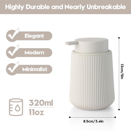 YAUKPH Striped Liquid Hand Soap Dispenser with Leak-Proof Pump for Bathroom and Kitchen Countertop 11oz Beige - color: Beige, size: Liquid Dispenser