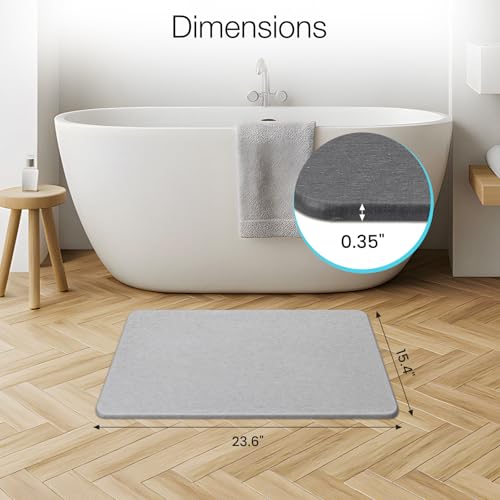 Diatomite Stone Bath Mat, Premium Non-Slip Natural Diatomaceous Earth Bathtub Quick Drying Mats for Bathroom Floor (23.6" x 15.4" Light Gray) - color: Light Grey, size: 23.6" x 15.4"