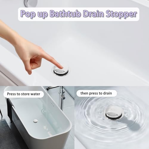 Universal Toe Touch Bathtub Drain Stopper - 3/8'' & 5/16'' Thread Studs with Star-Shaped Lock Washer, Chrome (1 Pack) - color: Chrome