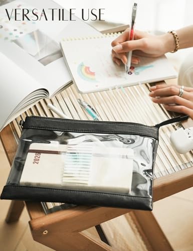 Popvibe Clear Makeup Bag for Traveling with Zipper Cosmetic Clear Travel Bag Organizer Pouches for Purse Clear Toiletry Bag Women Car Essential Bag Transparent Make Up Bag Set 3Pack, Black - color: Black