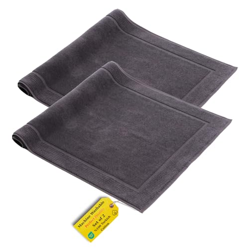 Turkish Cotton Bath Mat Set of 2-100% Turkish Cotton 21x34 inch Bathroom Floor Towel Mat (Not Rug) - Absorbent 900 GSM Hotel Spa Quality Floor Towels - Machine Washable Quick Dry - color: Anthracite (Zen Design)