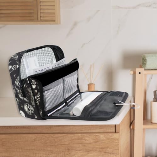 MNSRUU Hanging Toiletry Bag Gothic Skull Butterfly Travel Makeup bag for Toiletries Portable Travel Toiletry Organizer Cosmetic Bags with Hanging Hook - color: Skull A8414