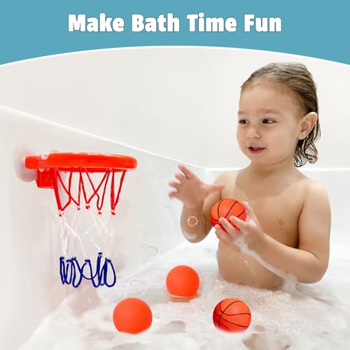 MARPPY Bath Toys – Bathtub Basketball Hoop for Toddlers and Kids, Bath Toy Shower Toy with 4 No-Hole Balls and Suction Cups Basketball Hoop Bath, Tub Toys for Kids and Toddlers - color: Orange 4 Balls (2 Stripes, 2 Without Stripes)