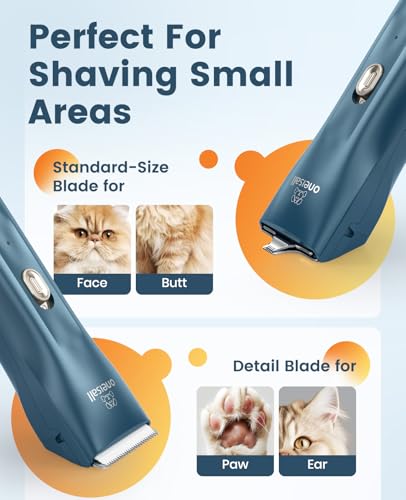 oneisall Quiet Pet Clippers for Cat Matted Hair, Cordless Cat Hair Trimmer | Dual Blade for Body and Paw, Waterproof Cordless Cat Clippers for Matted Long Hair with Storage Bag,Lightweight - color: Green, size: Standard+Mini