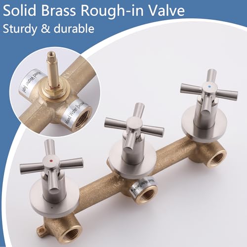 3 Handles Shower Faucet Set with Tub Spout Bathtub Shower Faucets Combo Set Shower System Complete Tub and Shower Trim Kit Shower Fixtures Brushed Nickel - color: Brushed Nickel, style: 3 Handles