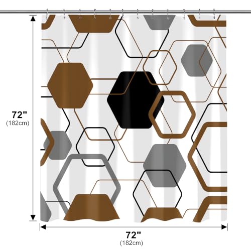 LQCOOL Brown Black Hexagon Shower Curtain and Liner, 3 in 1 Shower Curtain Set with 12 Double Sided Shower Curtain Hooks, Waterproof Fabric Shower Curtains for Bathroom,72" W*72" H - color: Black