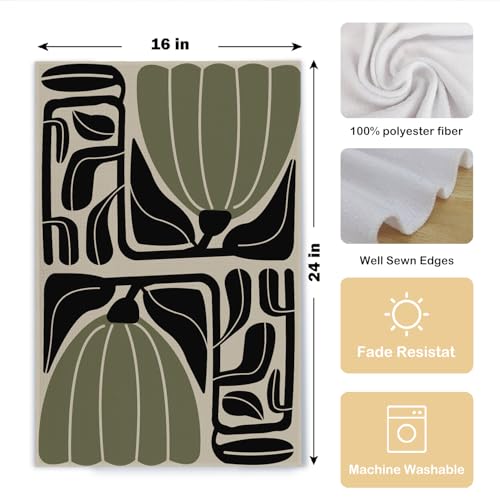 Sage Green Groovy 70s Retro Kitchen Towels Set of 2 - Boho Floral Dish Towels for Kitchen, Boho Hand Towels for Bathroom, Boho Sage Green Bathroom Kitchen Decor, 16x24 Inches - color: Boho Sage Green