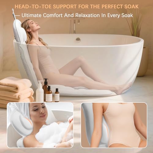 Full Body Bath Pillow for Bathtub Thickened 5D Air Mesh 144 Suction Cups | Bath Pillow Luxury Bathtub Pillow 3.7'' Thick Head, Neck and Back Support Bath Tub Pillow Large 56 x 18 Inch Size - color: White, size: Small