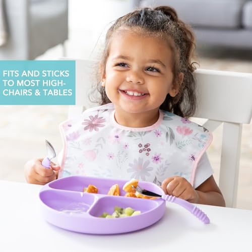 Bumkins Toddler and Baby Suction Plate, Silicone Divided Grip Dish for Babies and Kids, Baby Led Weaning, Children Feeding Supplies, Non Skid Bottom, Platinum Silicone, 6 Months Up, Lavender and Pink - color: is F7 Lavender, Pink-GD