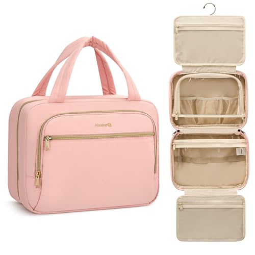 Hanke Hanging Travel Toiletry Bag for Women, Water-Resistant Makeup Organizer with Hook, Cosmetic Bag for Bathroom & Travel Essentials Accessories, Pink - color: Pink