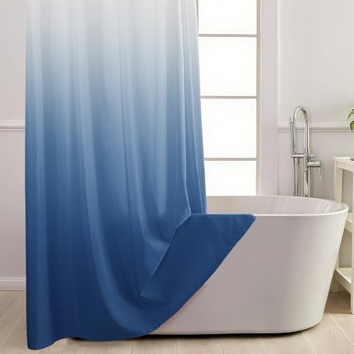 No Hook Shower Curtain with Snap in Liner, Ombre Light Blue Shower Curtains and Liner Set, Hotel Fabric Bath Curtain for Bathroom, Mesh Top Window Waterproof Washable, 71" x 74" - color: Ombre Light Blue, size: 71"W x 74"L (Pack of 1)