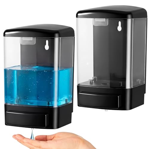 Hushee 2 Pcs Plastic Wall Mounted Soap Dispenser Commercial Manual Soap Containers Wall Dispenser for Kitchen Shower Hotel Liquid Shampoo Gel Chamber (33.8 oz 1000 ml,Black and Clear) - color: Black and Clear, size: 33.8 oz 1000 ml