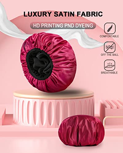 YIZIJIZI Triple Layer Reusable Waterproof Shower Cap for Women Large Terry Lined Hair Cap for Long Thick Hair Travel Bath Care Red - color: Red