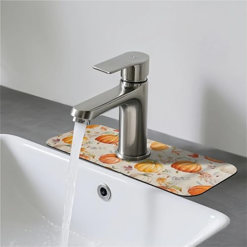 Faucet Fast Absorbent Pad - Autumn Pumpkins And Leaves Drying Pad, Suitable For Kitchen, Bathroom, Island And Other Scenes - color: Autumn pumpkins and leaves
