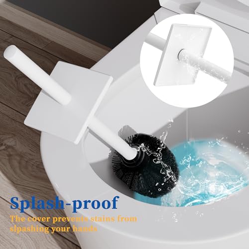 RUACQ Toilet Brush and Holder Set,Square Toilet Bowl Brush for Bathroom with 304 Stainless Steel Handle Toilet Cleaner Brush with Durable Scrubbing Bristles,Splash-Proof (White) - color: White, size: 1 pack