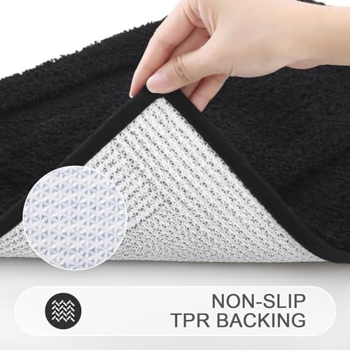 SHACOS Black Bathroom Rugs Sets 3 Piece Bath Mat U Shaped Toilet Rug | 20x47+ 20x32+ 20x24, Soft Fluffy Microfiber Bath Rugs Set, Non Slip Washable Absorbent Bathroom Runner Floor Mats Shower Rug - color: Black, size: 20"x32"+ 20"x47"+U Shape 20"x24"
