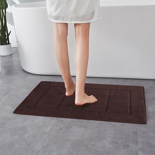 Bathroom Rugs, High Density Memory Foam Bath Mat, Absorbency & Non-Slip, Easy Care, Machine Washable Bath Mats for Bathroom, Shower&Tub, Modern Coral Velvet (Brown, 17" x 24") - color: New Brown, size: 1'5" x 2' (Rectangular)