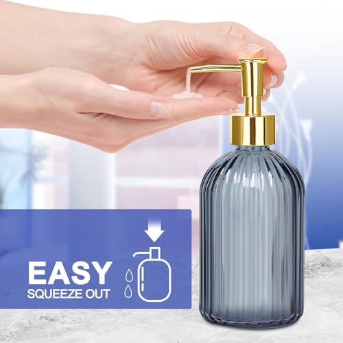 Haturi Bathroom Accessories Set, 4 Pcs Blue Glass Bathroom Accessories Sets Complete w/Lotion Soap Dispenser, Toothbrush Holder, Apothecary Jar, Vanity Tray, Bathroom Decor, Gift for Home Apartment - style: Blue