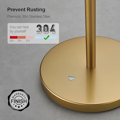BAGNOLUX Bathroom Toilet Paper Holder Stand with Reserve, SUS304 Stainless Steel Rustproof Pedestal Tissue Roll Holder Heavy Duty (Brushed Brass) - color: Brushed Brass