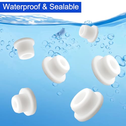 24 PCS Bathtub Jet Covers, 6 Sizes Silicone Hole Plug, White Jet Tub Plug Cover Caps Fit for 9-10 mm 12mm 14mm 16mm 18mm 22-23mm Bathtub Hole, Flexible Reusable Waterproof Tube Plugs End Covers
