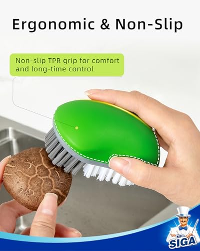 MR.SIGA Fruit and Vegetable Cleaning Brush with Non Slip Comfortable Grip, Pack of 2, Green - color: Green