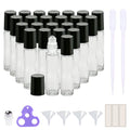 PrettyCare 24 Pack, 10 ml Essential Oil Roller Bottles with Stainless Steel Roller Ball - Refillable Leak-proof Empty Thick Clear Glass Roll on Bottles with Black Caps for Travel, Perfume - color: Clear with Black Cap, size: 24 Pack