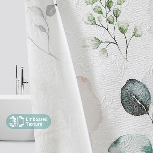 QiyI 72x72 White Floral Shower Curtain, 3D Embossed Butterflies, Waterproof Fabric, Set with Hooks - color: Cream Flowers, size: 72"W x 72"L (Pack of 1)