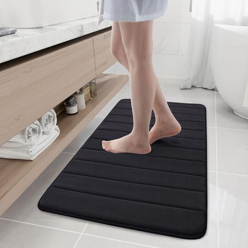 Buganda Memory Foam Bath Mat, 44" x 24", Ultra Soft Bathroom Rugs, Water Absorbent and Machine Washable Bath Rug Runner for Bathroom, Shower, and Tub, Black - color: Black, size: 44" X 24"