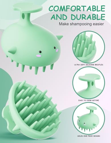 Scalp Scrubber Shampoo Brush, Wet & Dry Silicone Scalp Massager Brush Green | Soft Silicone Scalp Scrubber Helps Shampoo, Exfoliate Buildup, Refresh Roots And Relax Scalp Without Using Nails, Wet or Dry - color: Green