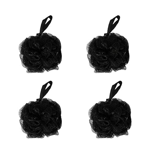 SEVENHEAD Bath Sponge Shower Loofahs, Black, 50g/Piece, Mesh Pouf Bath Scrunchies Body Wash Puff(Set of 4) - style: Black